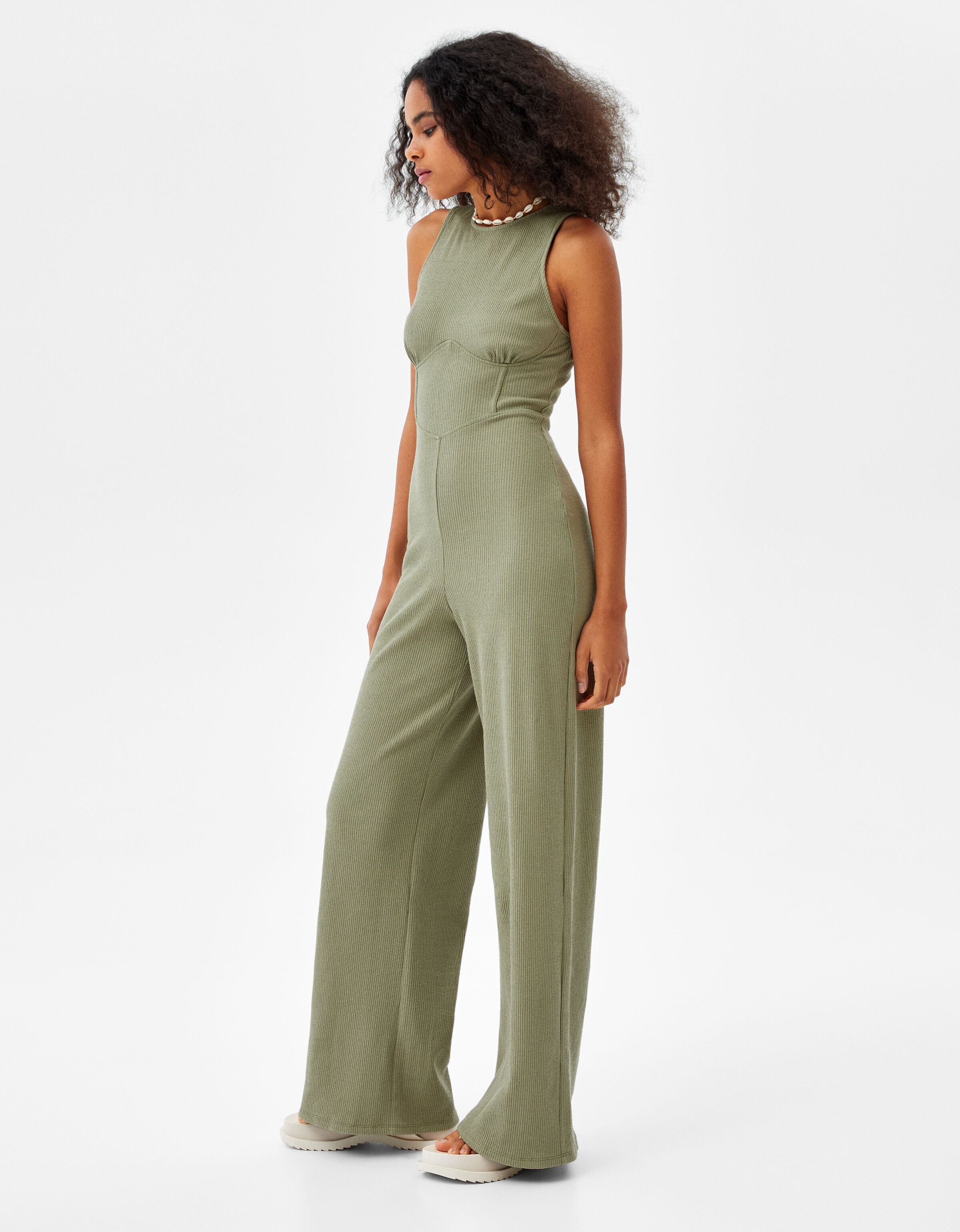 Jumpsuit korset ribbed - Wanita | Bershka