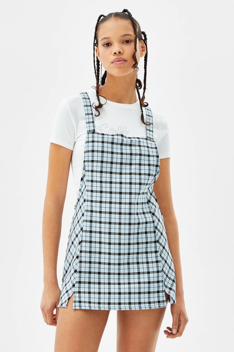 Check pinafore dress with wide straps