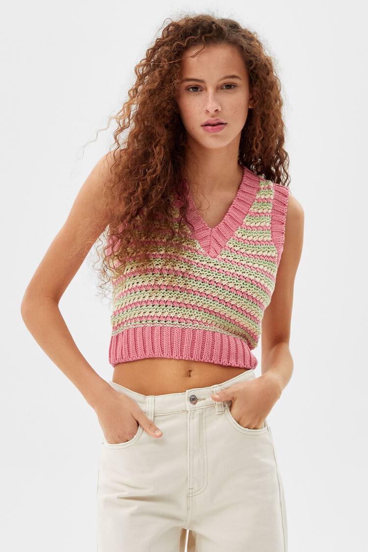Multicoloured open-knit vest
