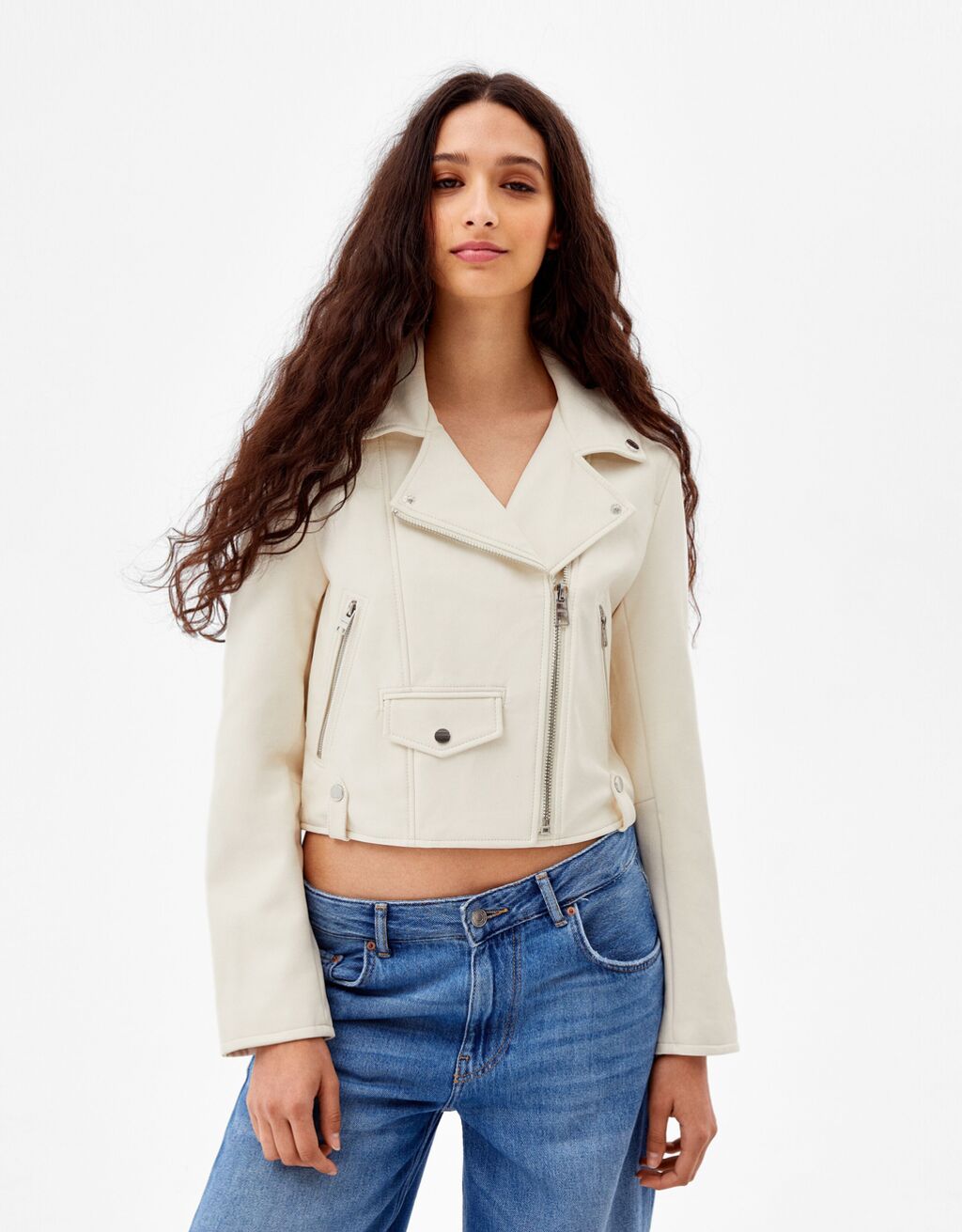 faux cream leather jacket