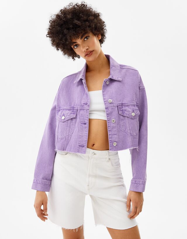 Cropped denim jacket - Woman | Bershka