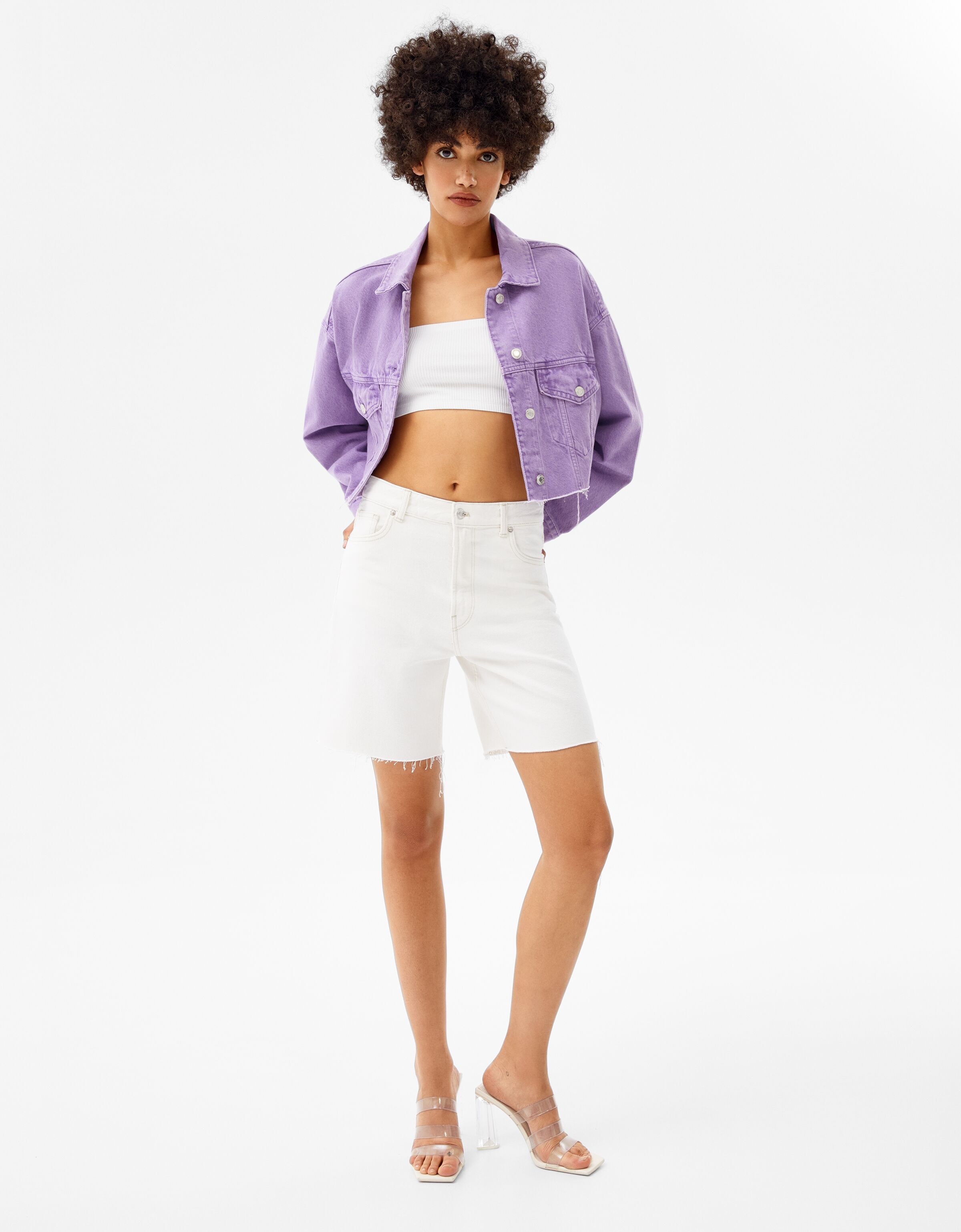 Cropped denim jacket - Woman | Bershka
