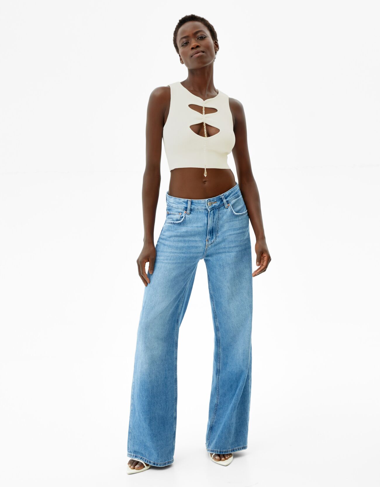 Beaded knit sleeveless T-shirt - T 