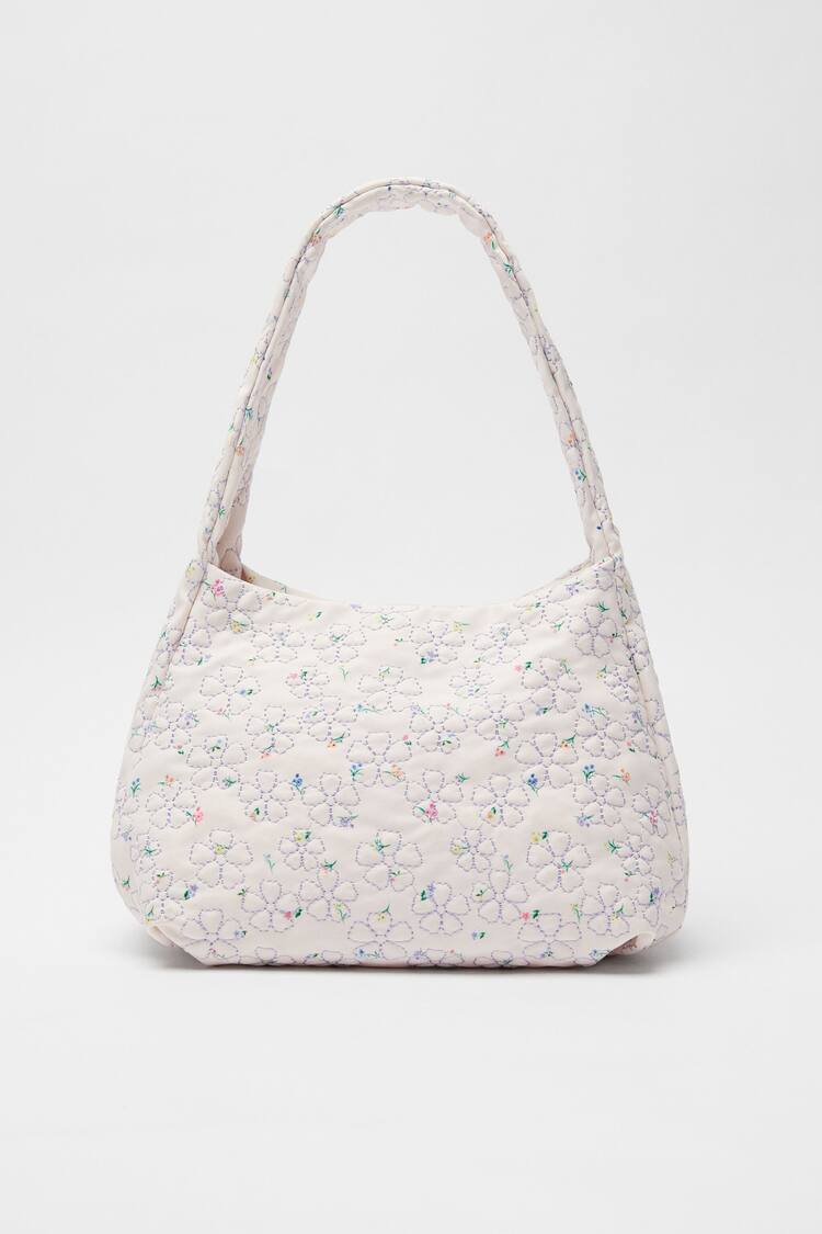 Embroidered floral print bag