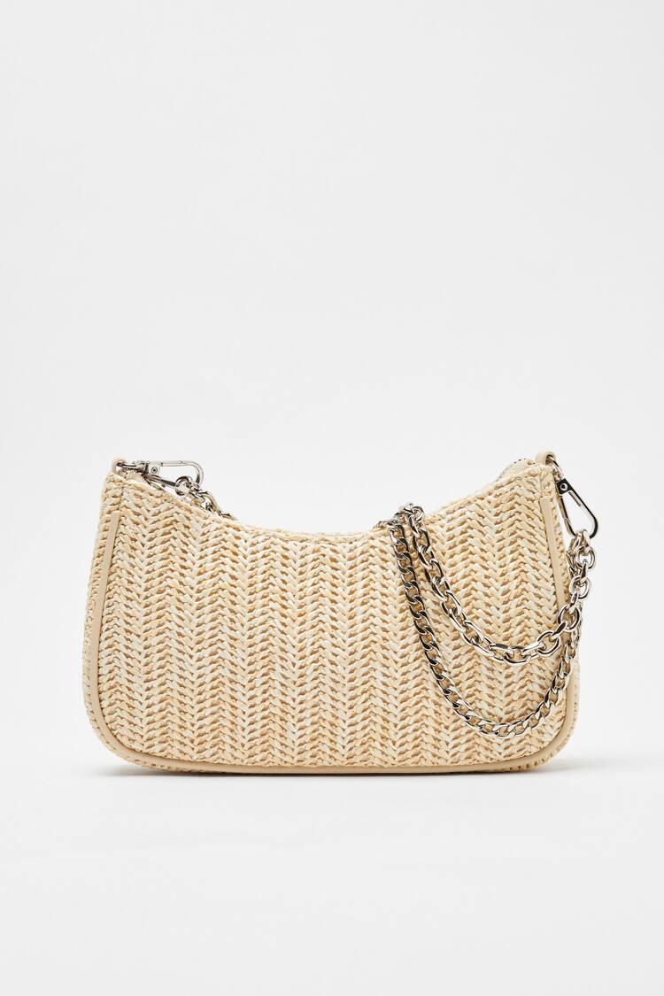 Raffia-effect handbag with chain details