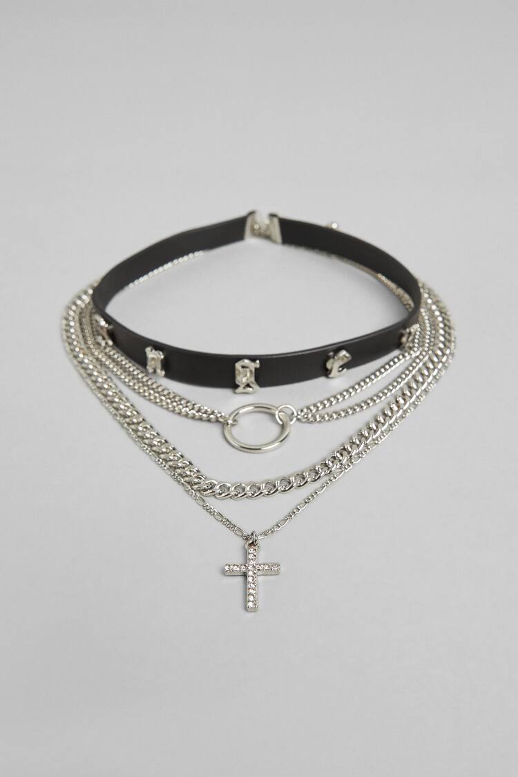 Set of 4 cross choker necklaces
