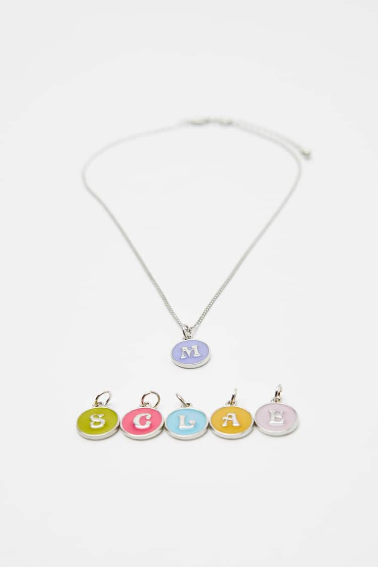 Necklace with 6 colourful enamel letters