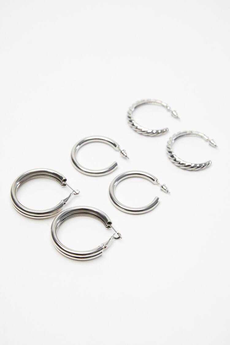 Set of 3 pairs of textured hoop earrings