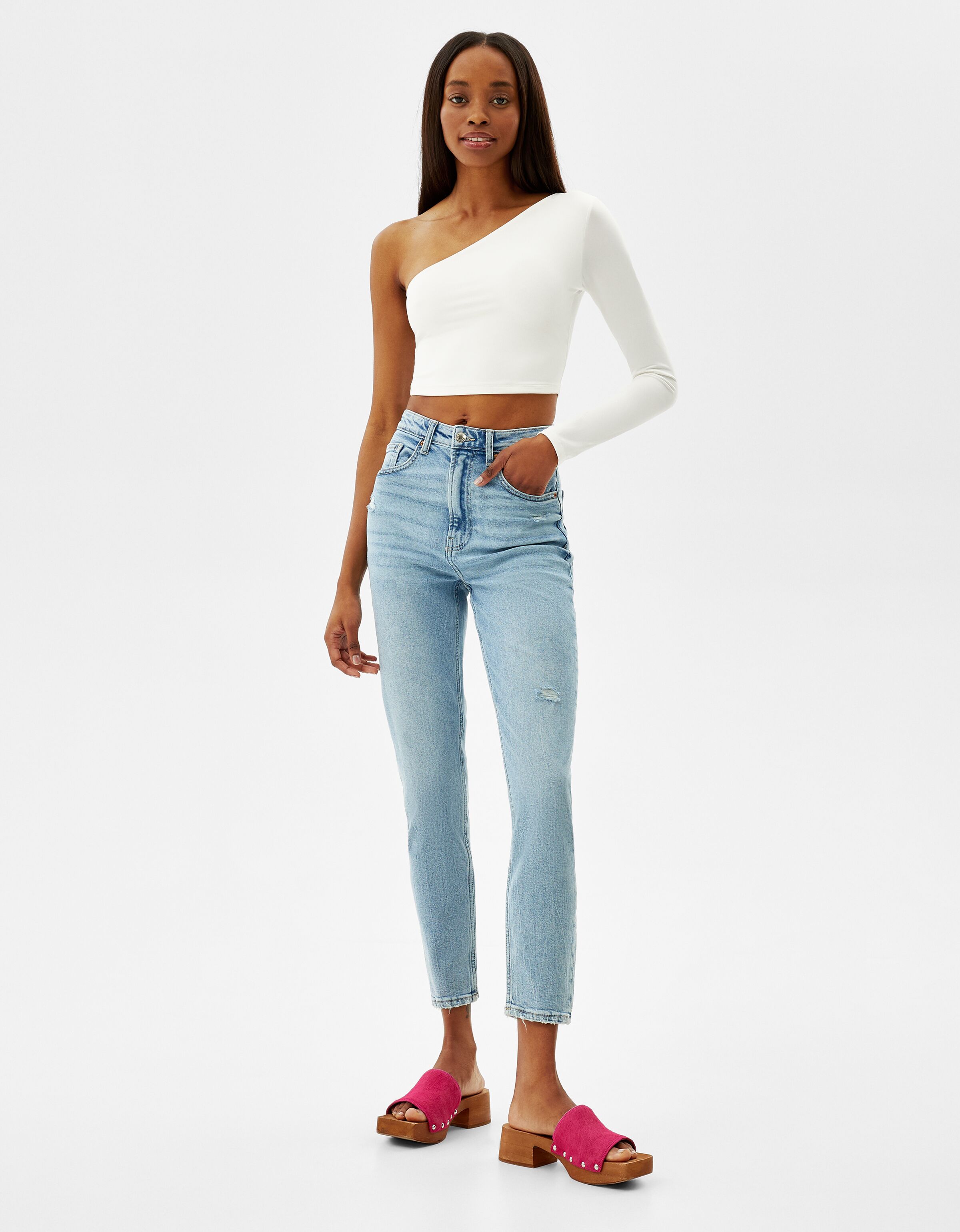 Jeans mom slim confort - Denim - Mujer | Bershka
