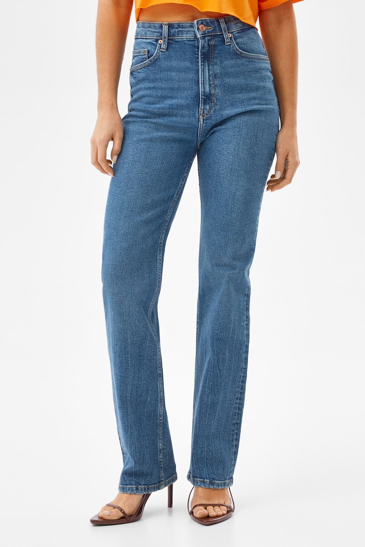 High-waist comfort slim-fit straight-fit jeans