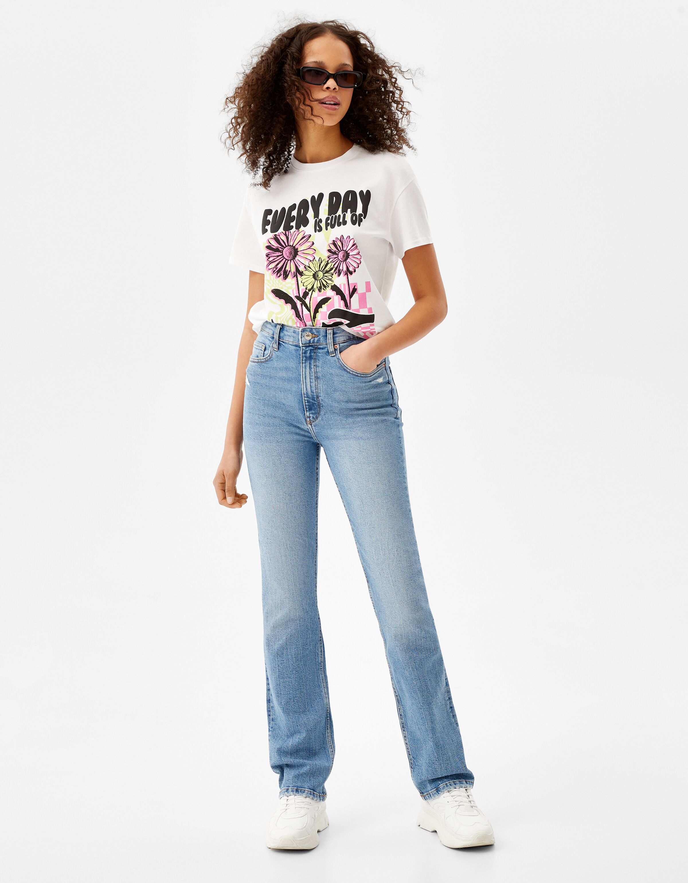 Bequeme Slim-Jeans im Straight-Fit mit hohem Bund - Straight - Damen |  Bershka
