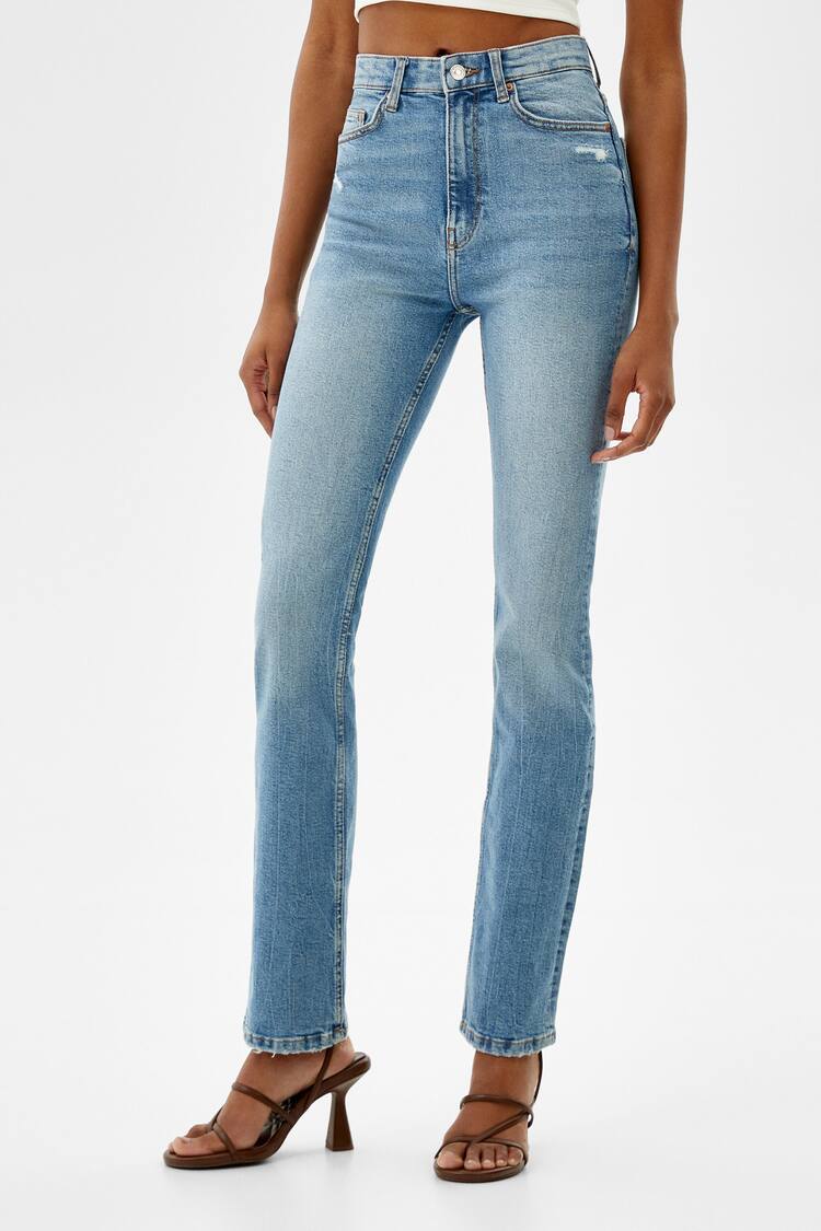 High-waist comfort slim-fit straight-fit jeans