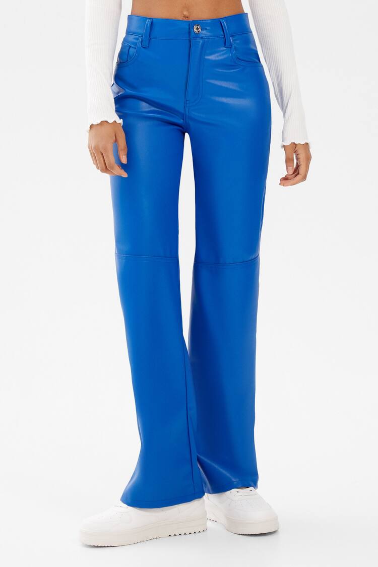 Faux leather straight trousers
