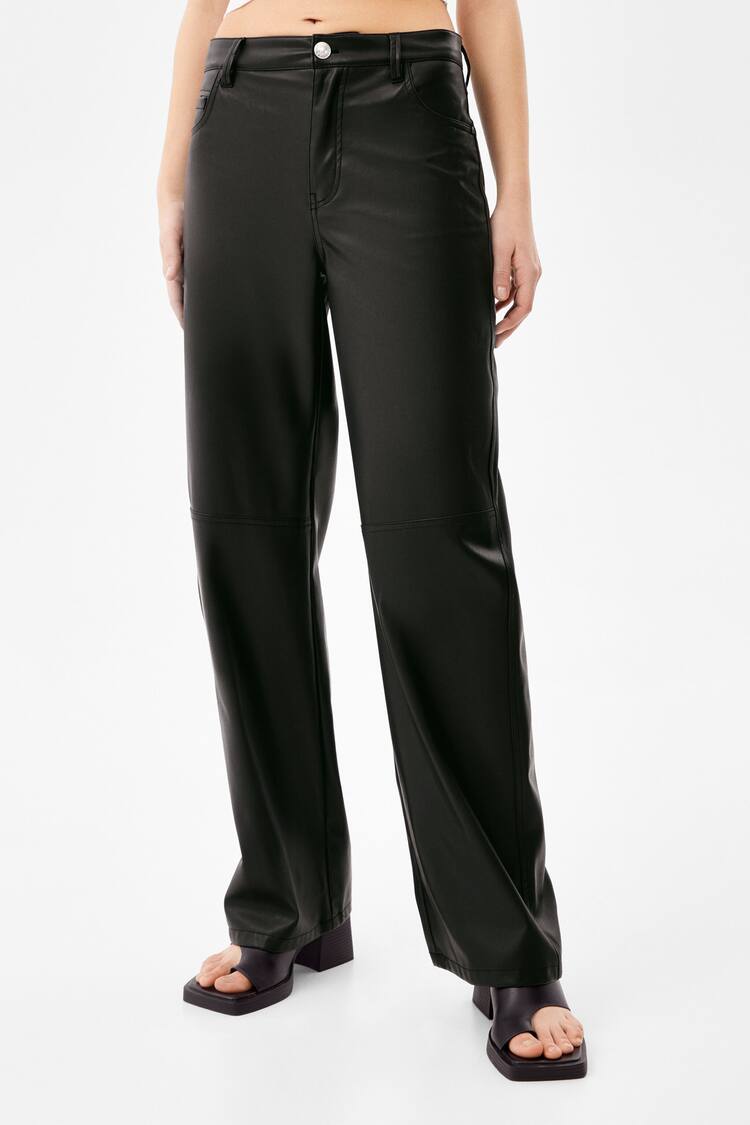 Faux leather straight trousers