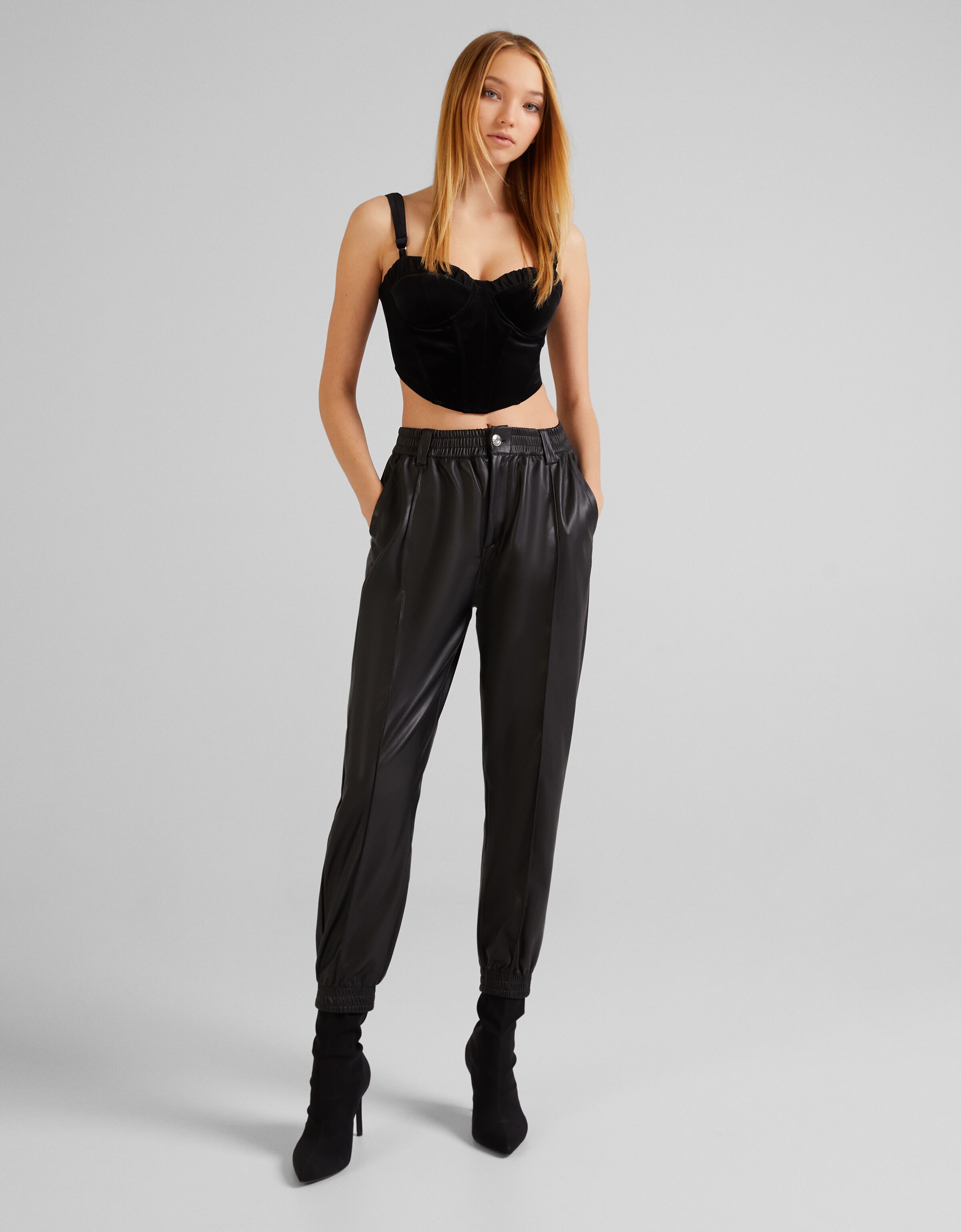 bershka faux leather joggers