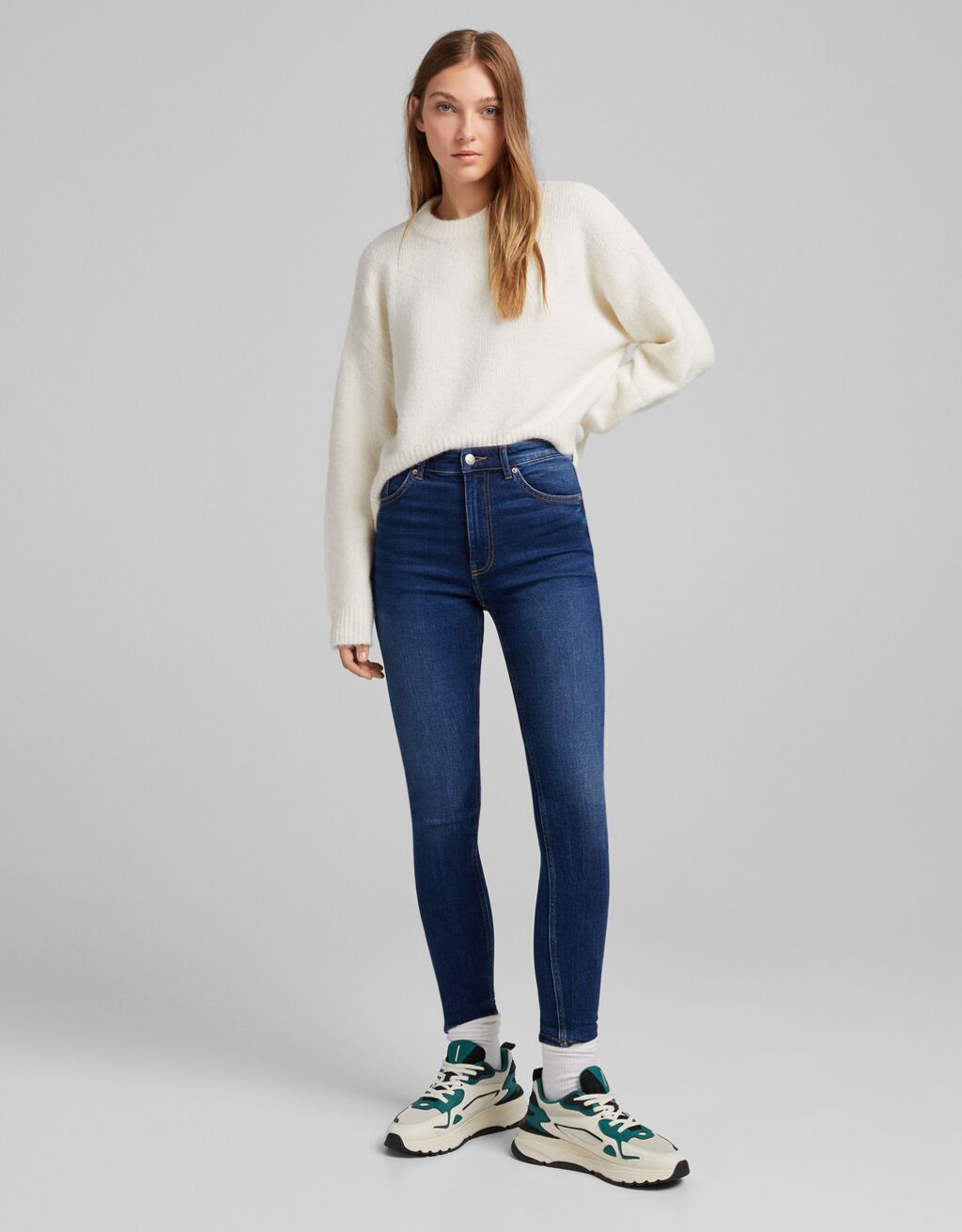 Skinny high waist jeans - Denim - Woman | Bershka
