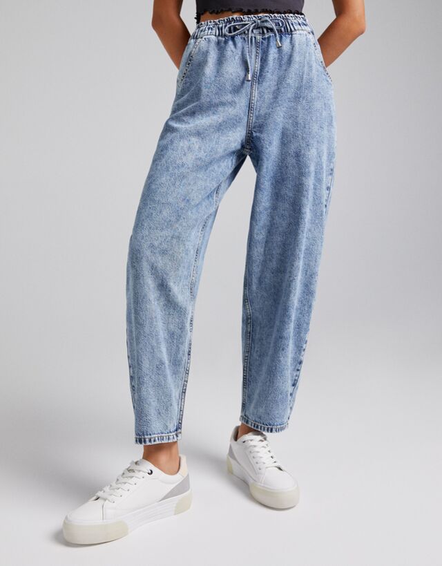 Balloon fit sweatpant jeans - Denim - Woman | Bershka