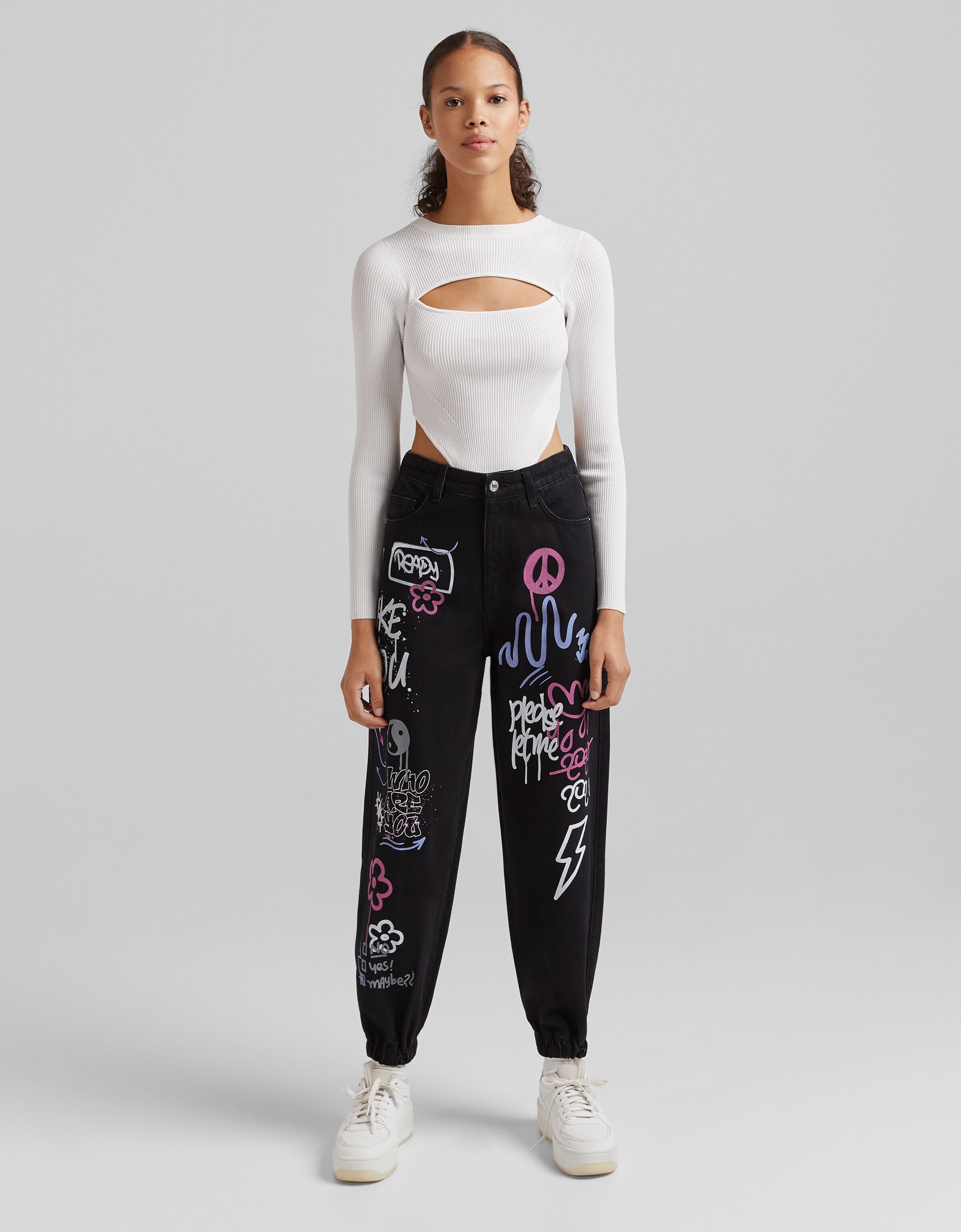 Graffiti print jogger jeans - Denim 