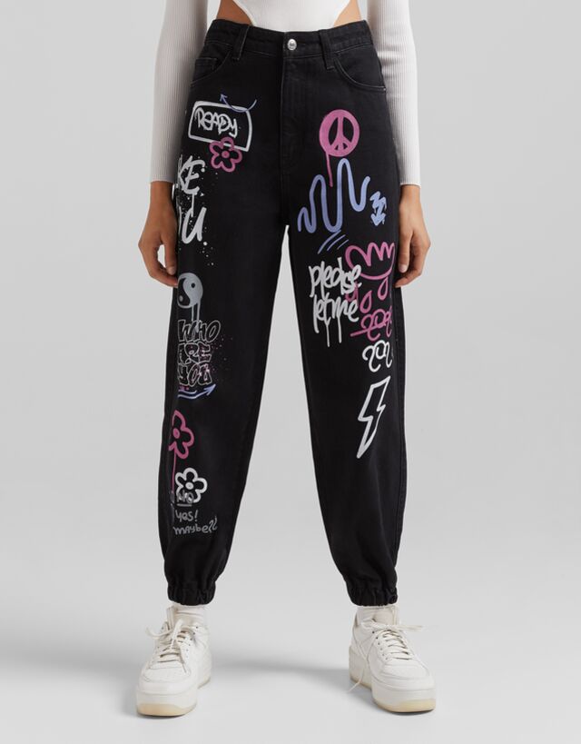 Graffiti print jogger jeans - Woman 