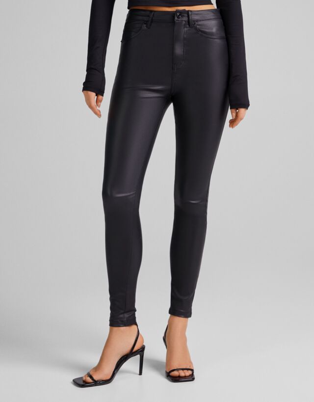 Faux leather coated trousers bershka Clearance