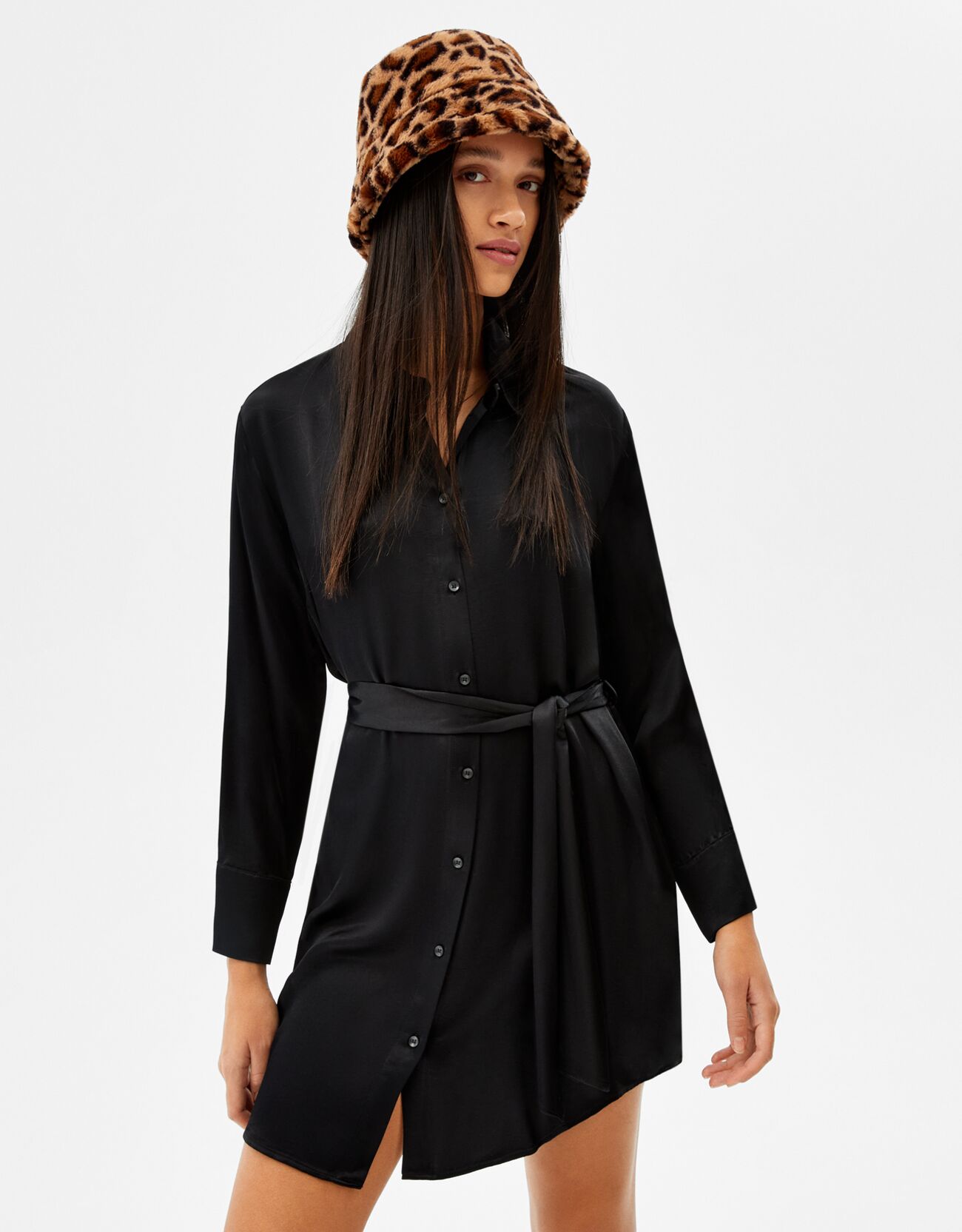 Vestito chemisier satinato cintura - Donna | Bershka