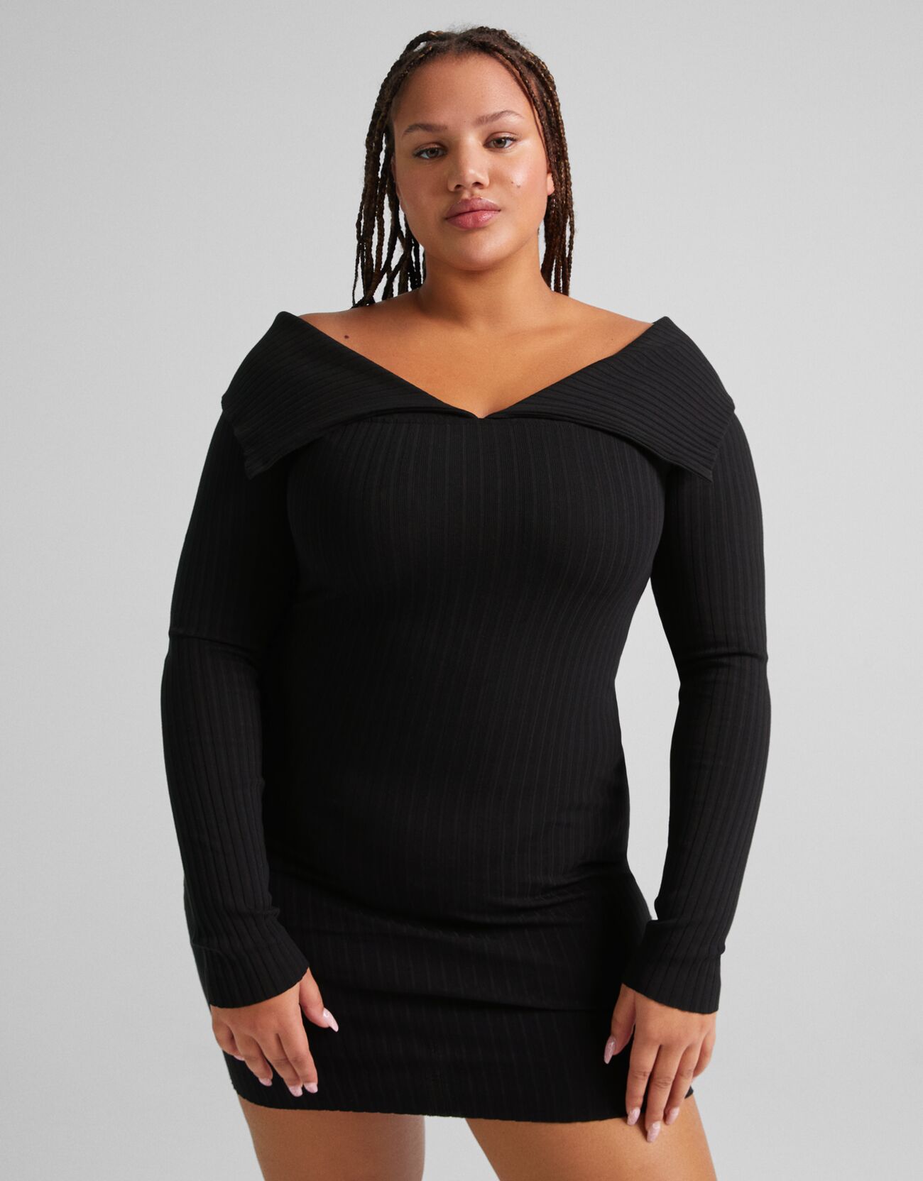 Ribbed long sleeve dress with open 