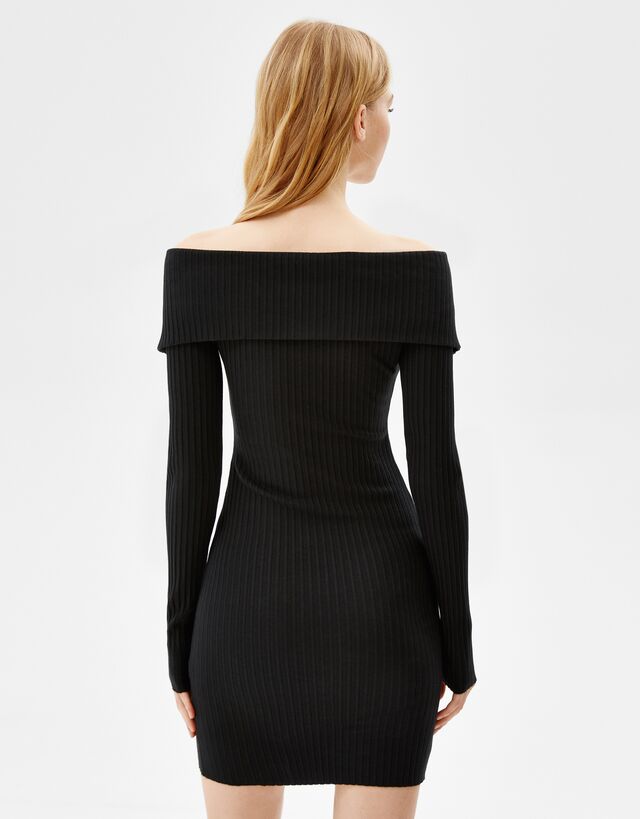 ribbed long sleeve dress black