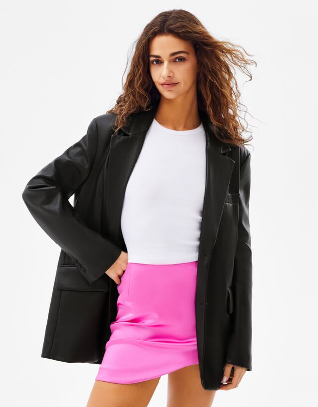 faux leather blazer bershka