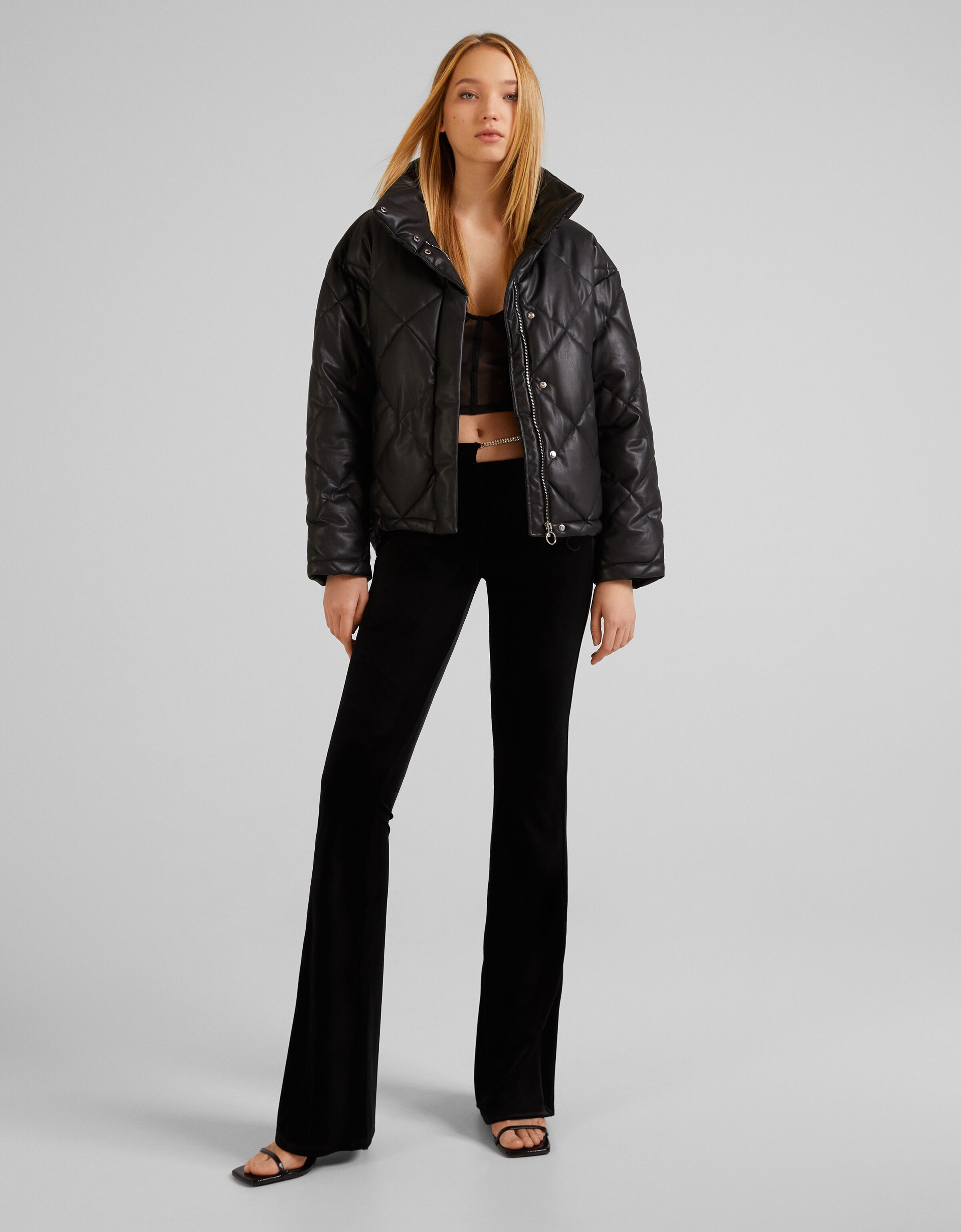 leather puffer jacket bershka