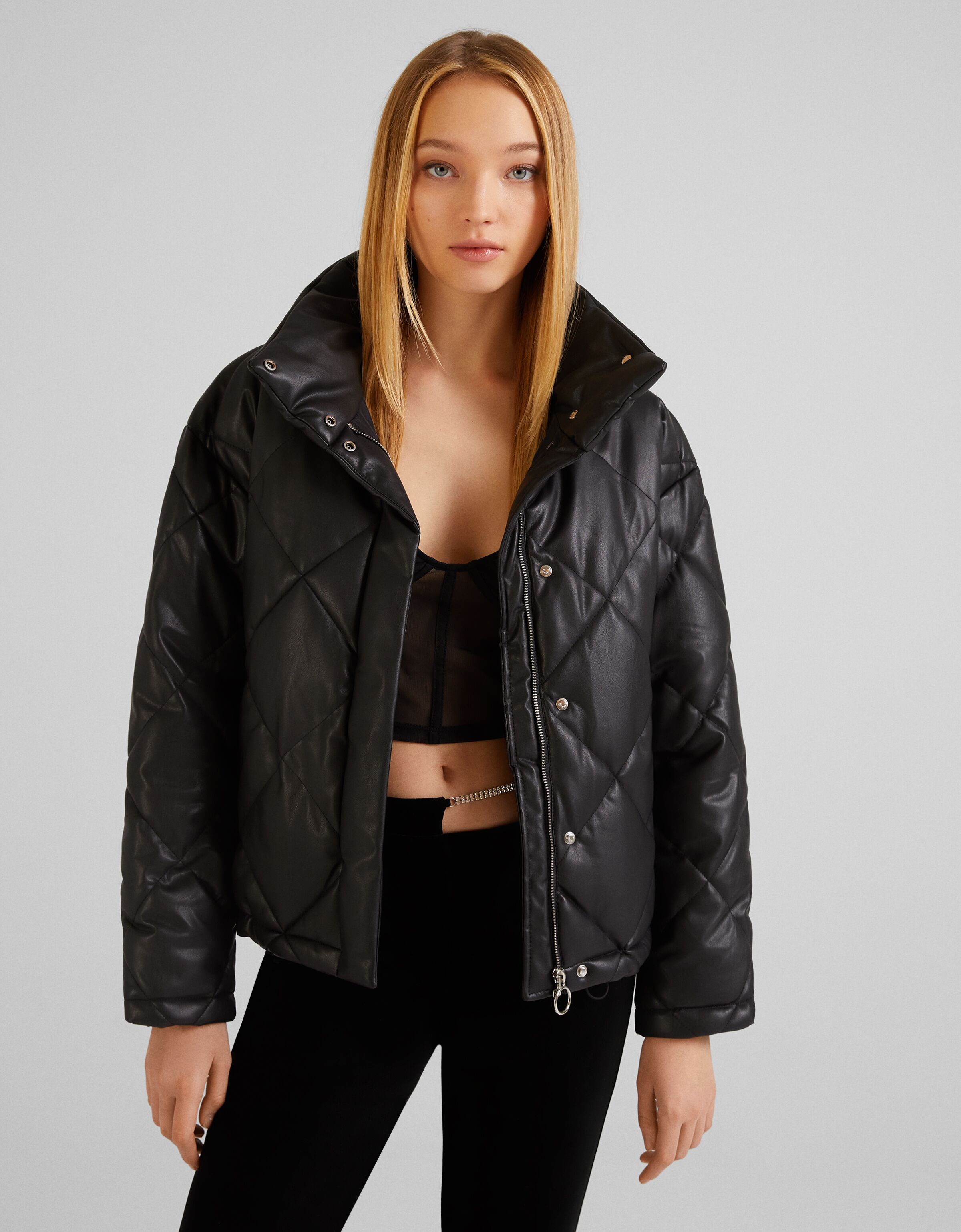 leather puffer jacket bershka