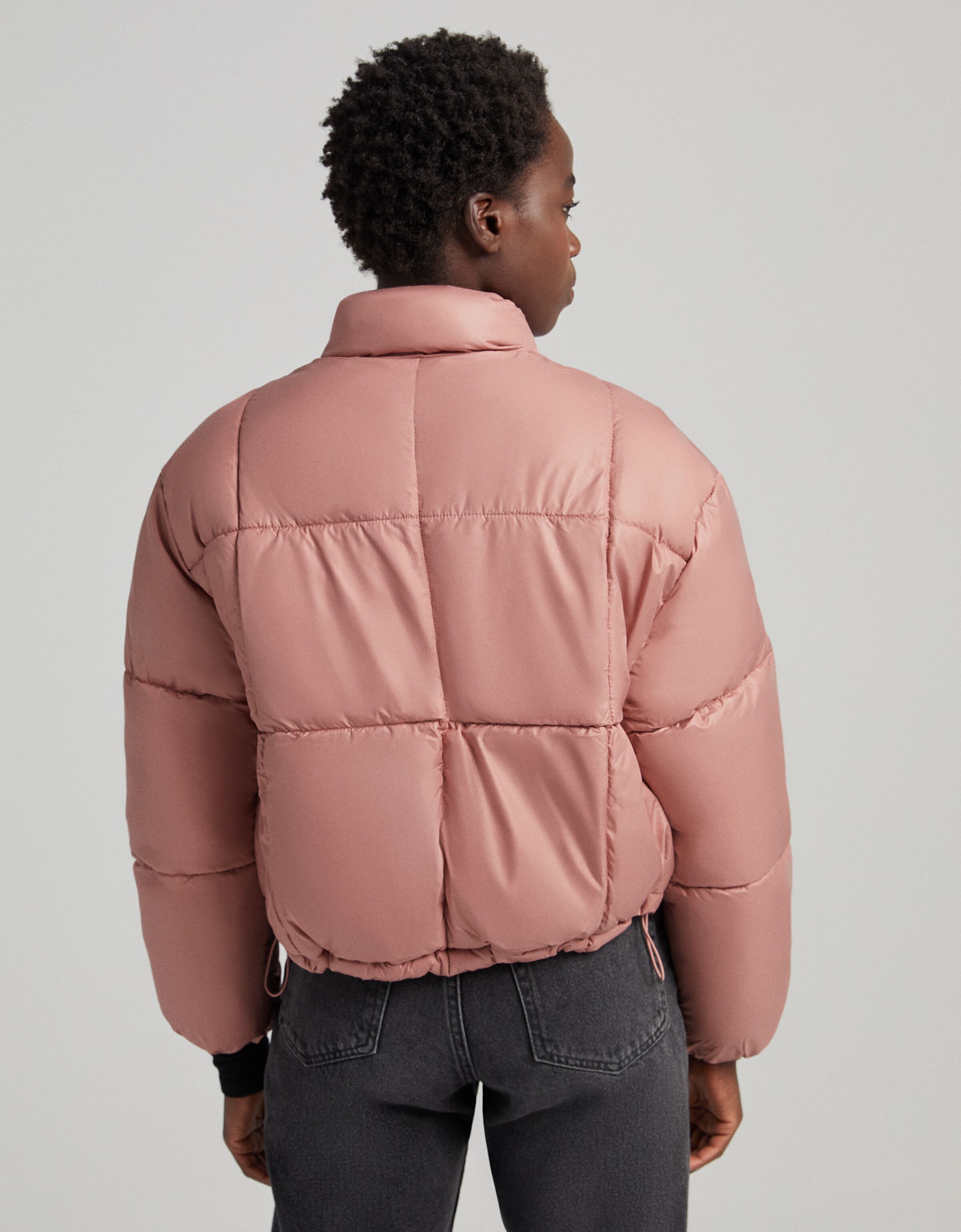 pink puffer jacket bershka