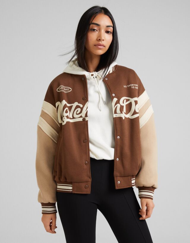 bershka brown varsity jacket