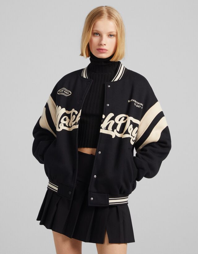 bershka brown varsity jacket