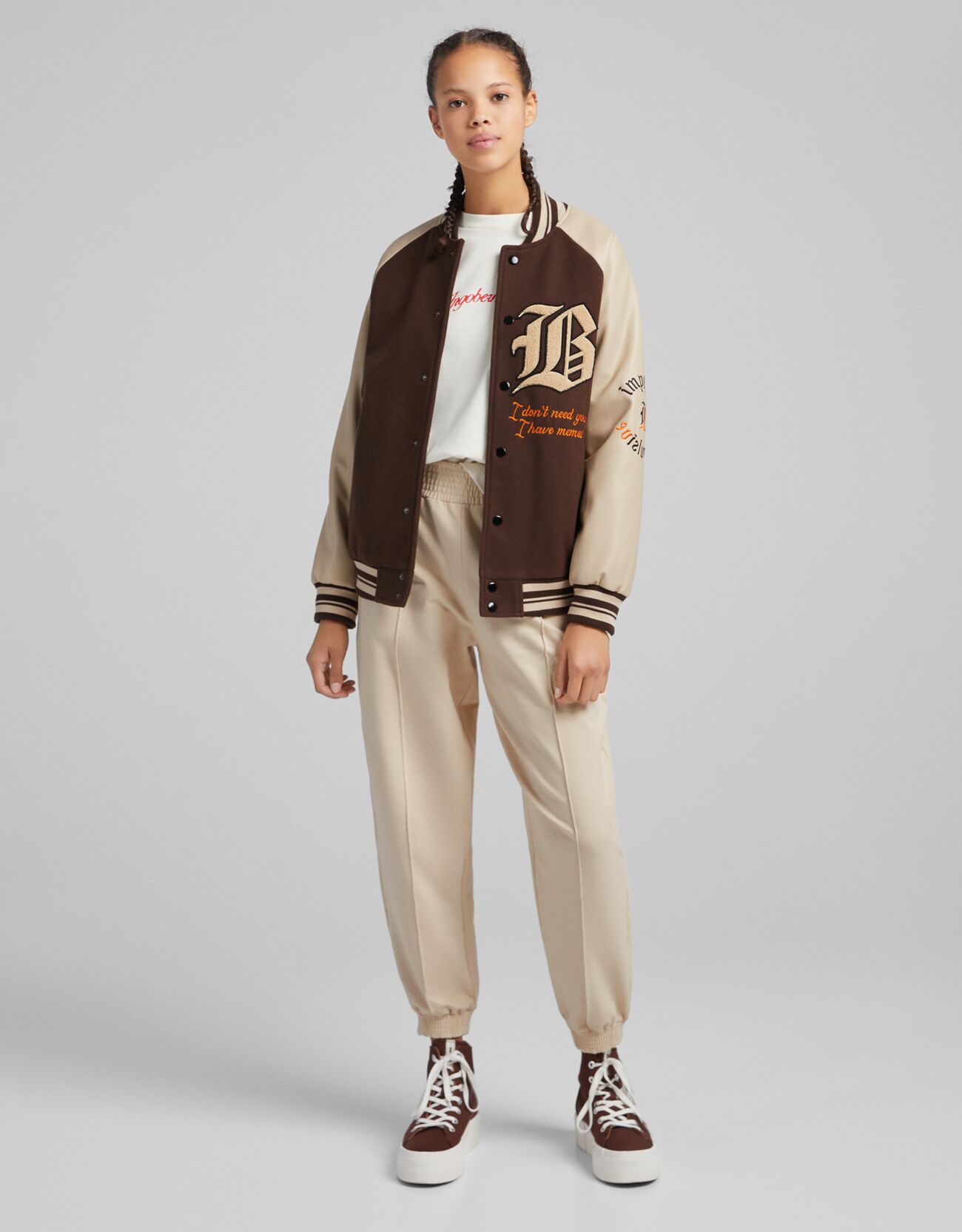 bershka brown varsity jacket