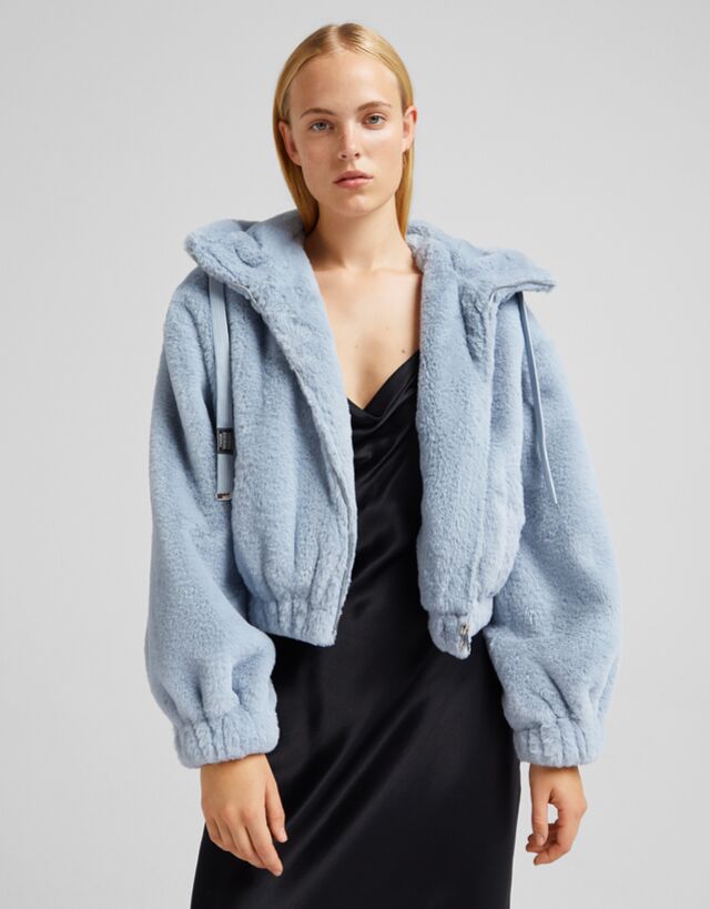 grey teddy jacket with hood