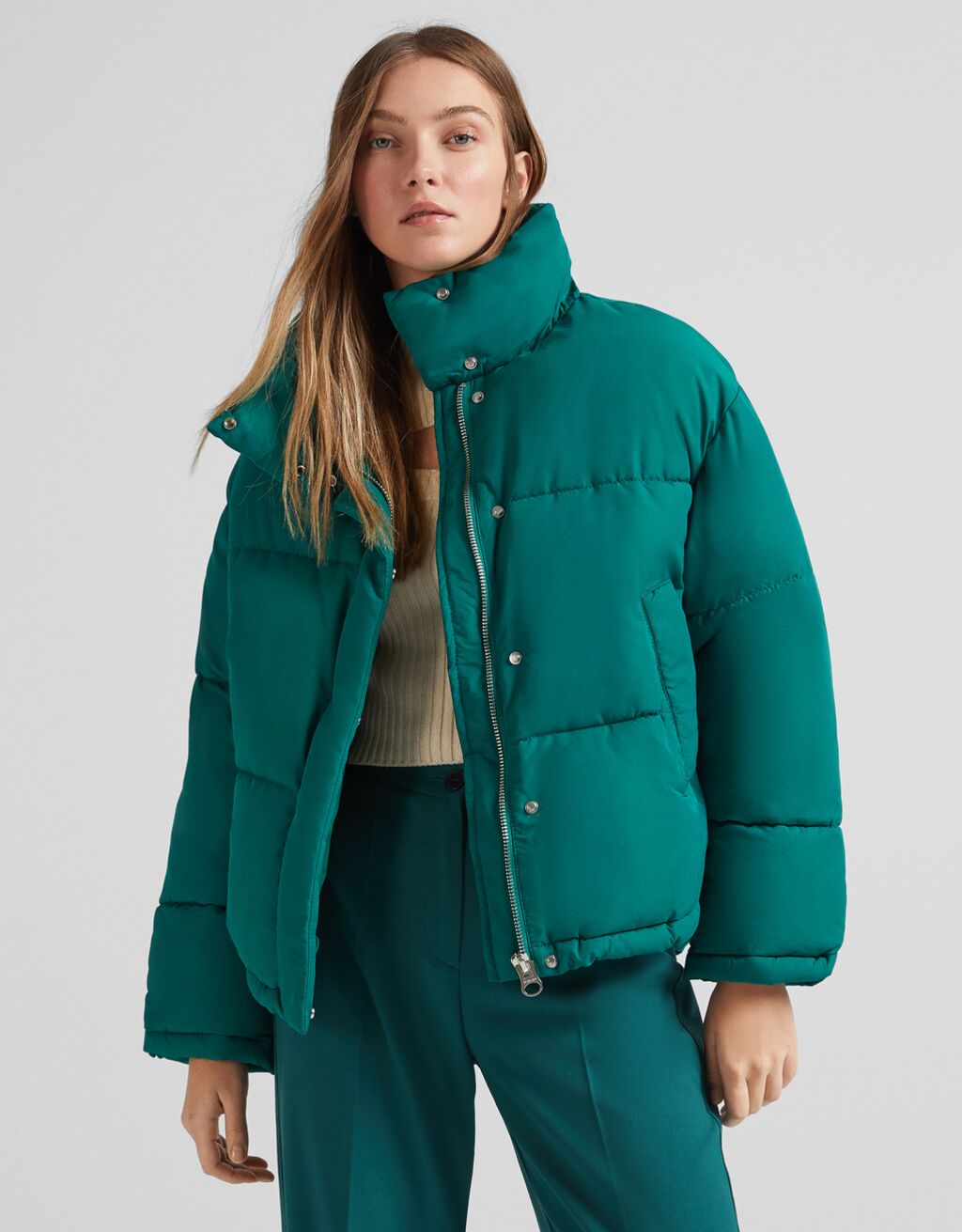 Nylon-effect oversize jacket-Green-0