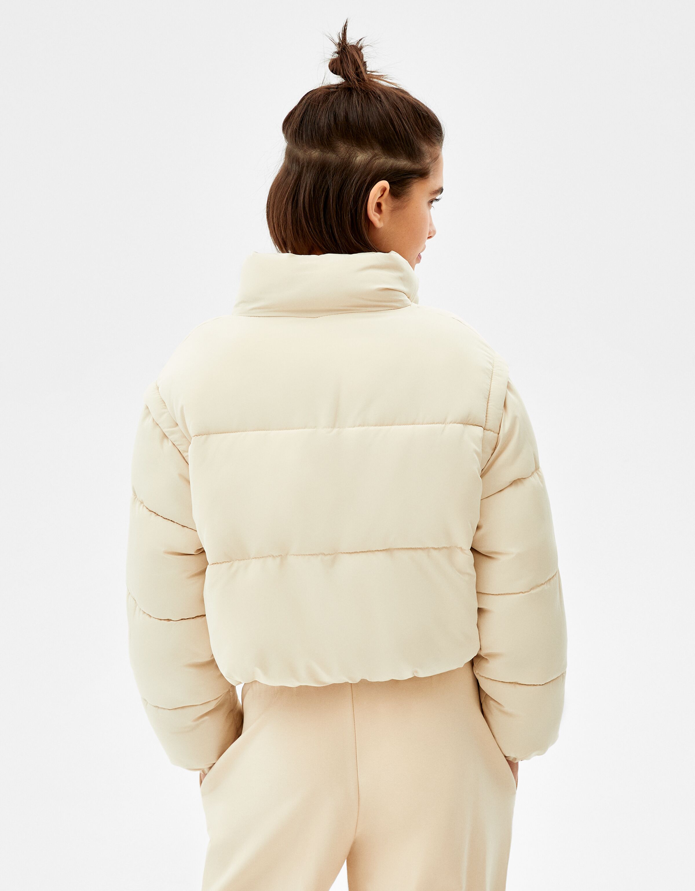 Short nylon-effect puffer jacket 