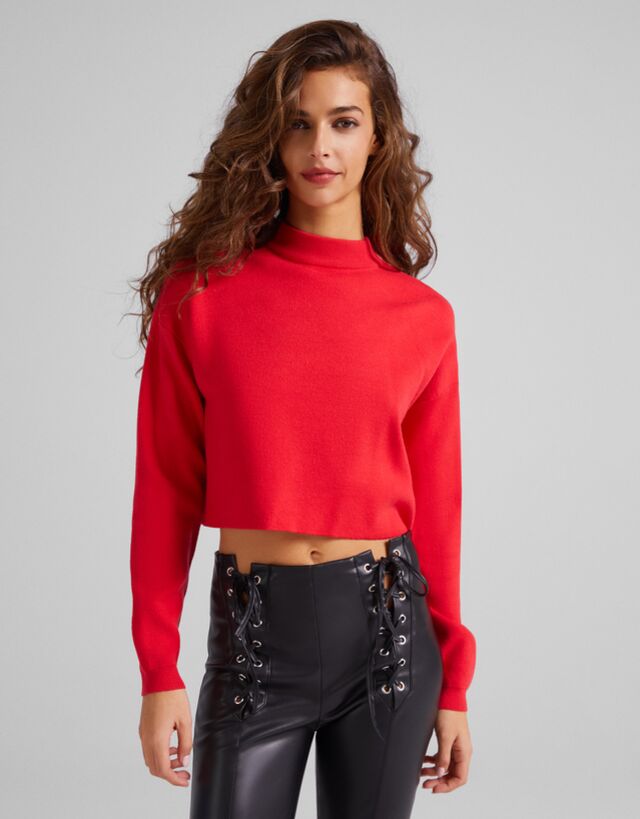 red sweater cropped