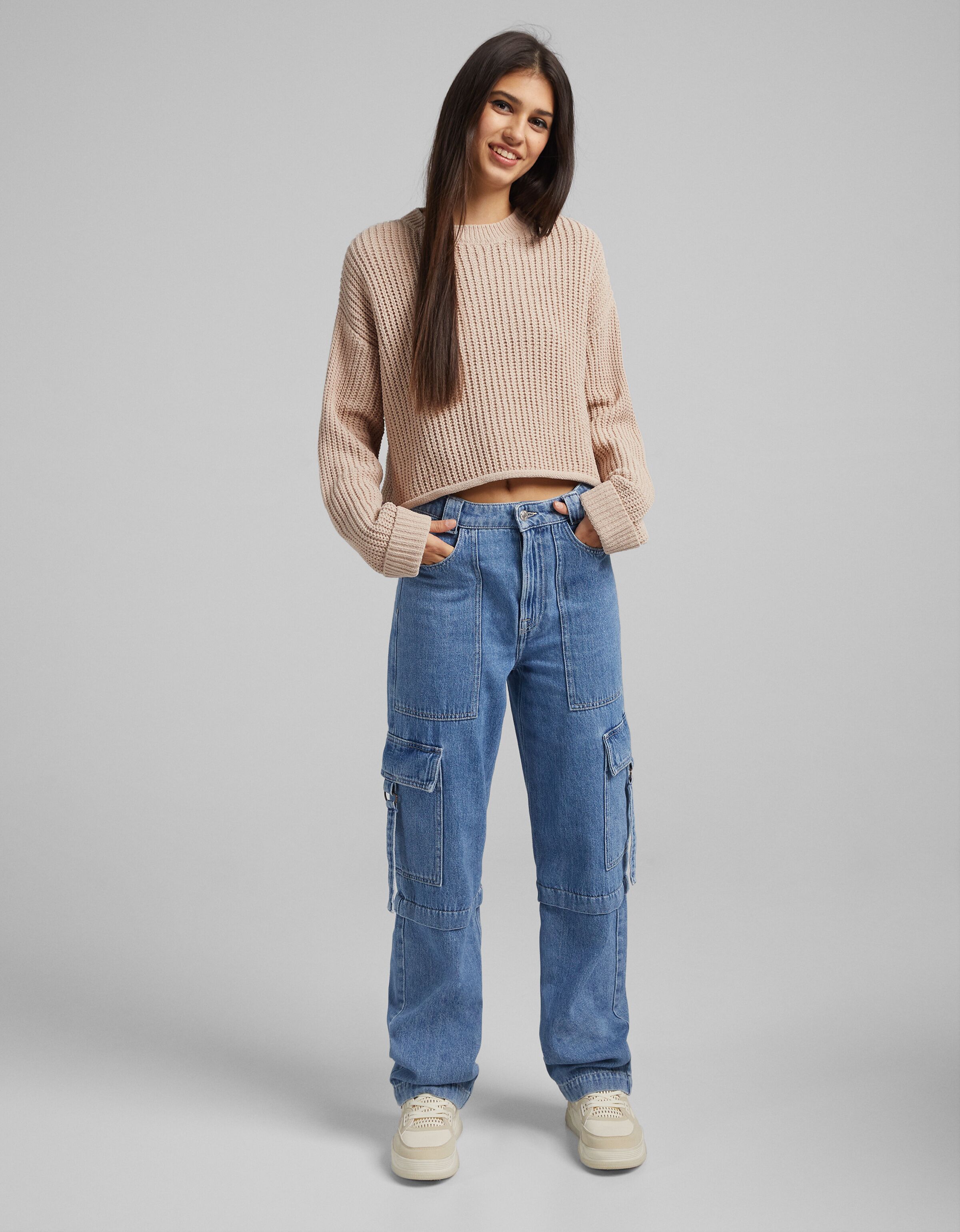Jersey chenilla cuello redondo - Jerséis y cárdigans - Mujer | Bershka
