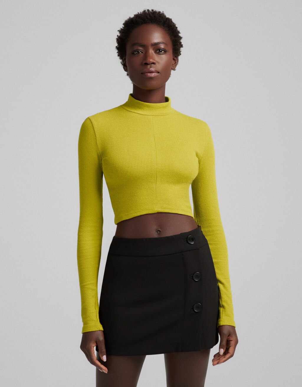 Long sleeve high neck T-shirt-Khaki-0
