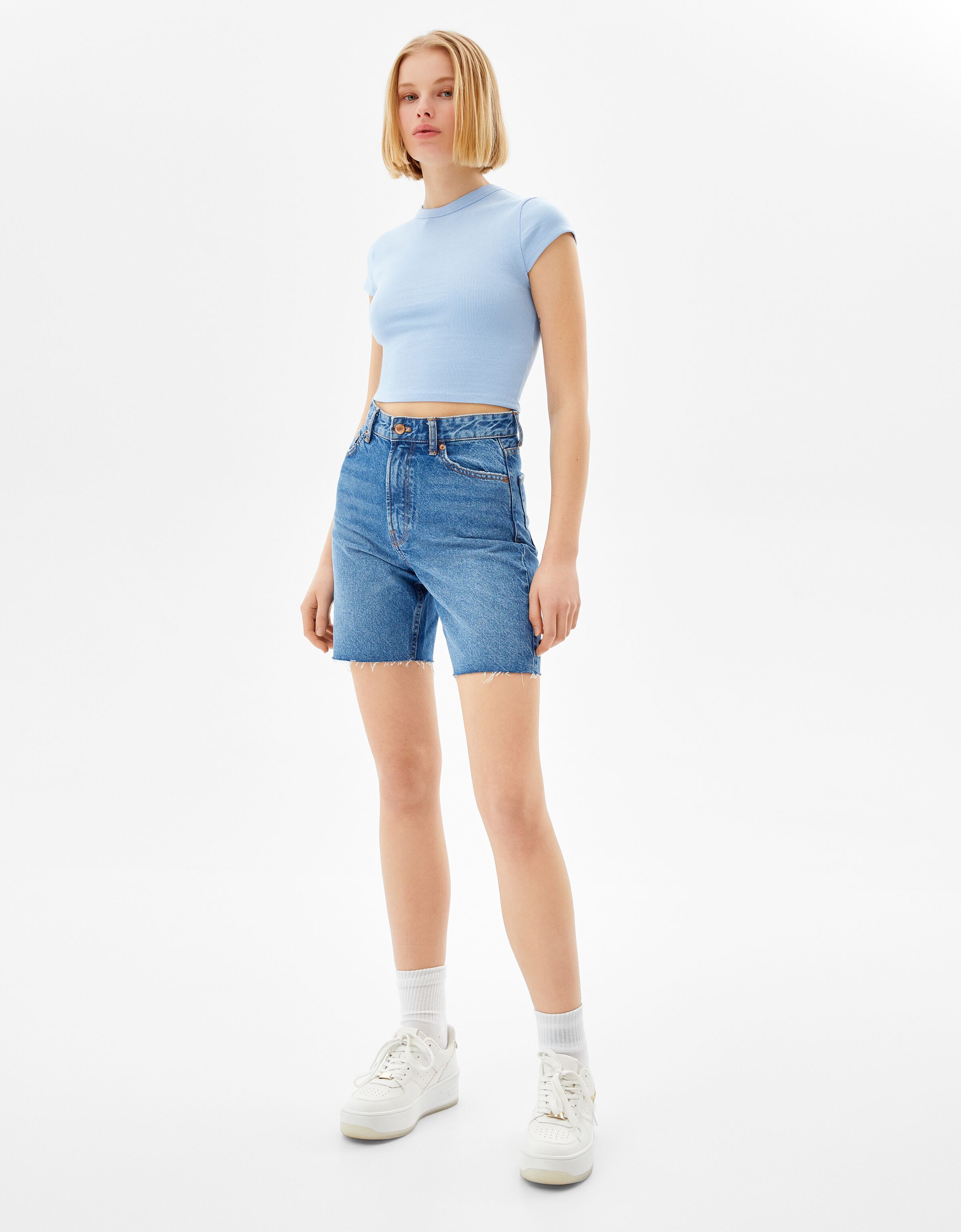 Camiseta manga corta rib - Camisetas - Mujer | Bershka