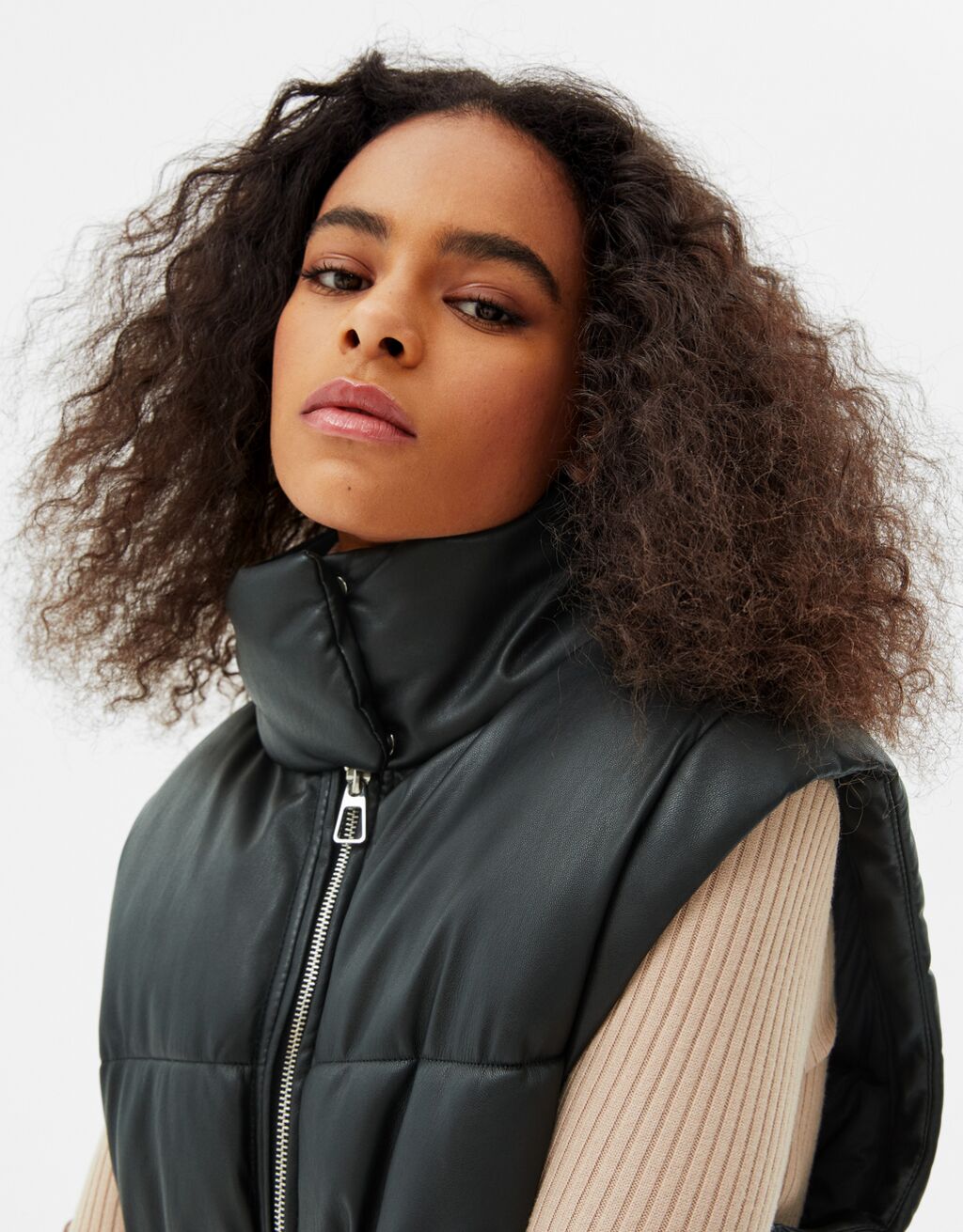 womens leather puffer gilet