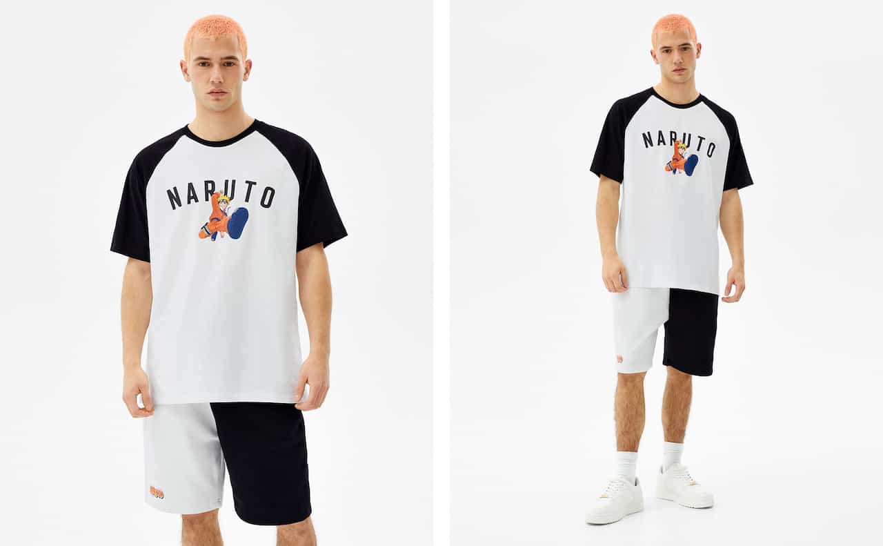 Conjunto de t-shirt e calções bermuda Naruto