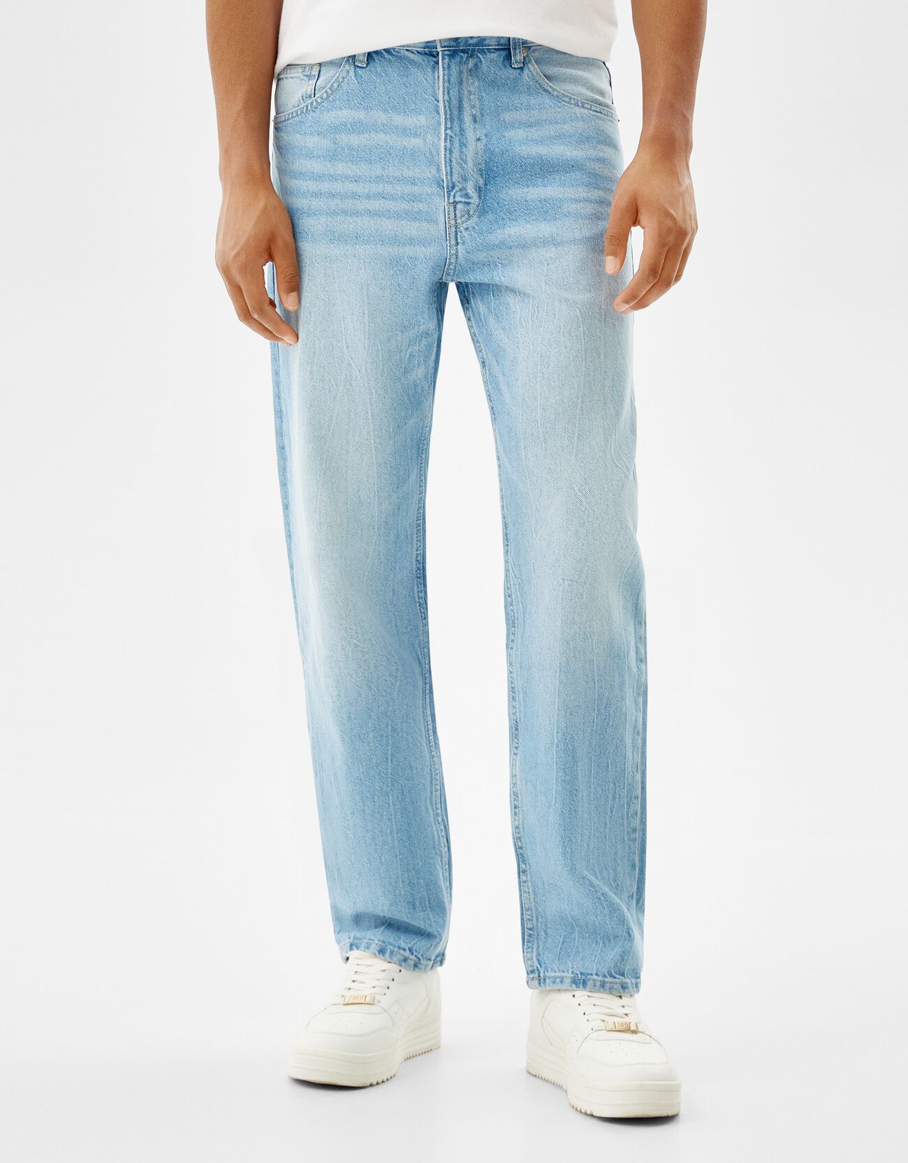 Синий застиранный Широкие джинсы в стиле 90-х Bershka