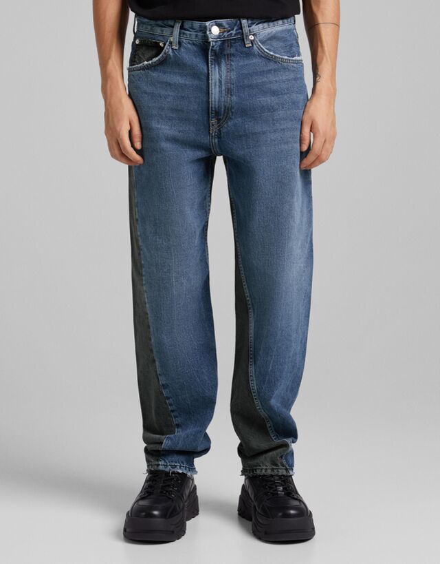 Jeans Hombre | Bershka Jeans 90'S Patchwork Azul Lavado - Bellavista