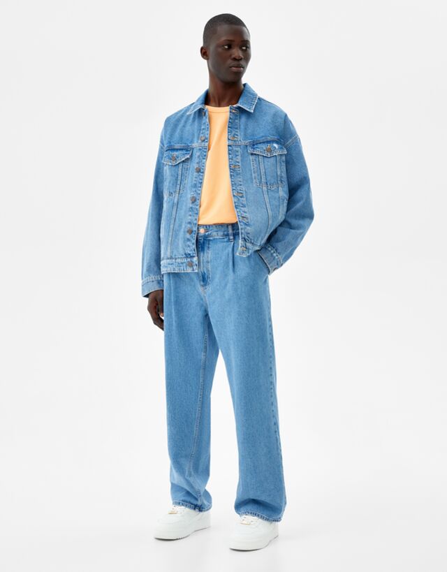 Wide leg jeans met bandplooi - Jeans - Heren | Bershka