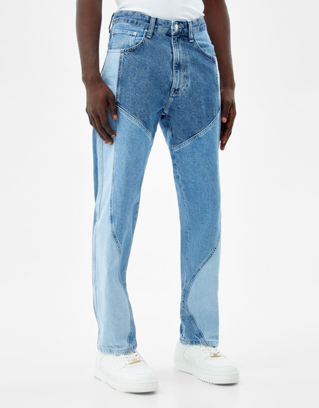 Jeans Mujer | Bershka Jeans 90'S Cut Out Bicolor Azul Claro - Bellavista