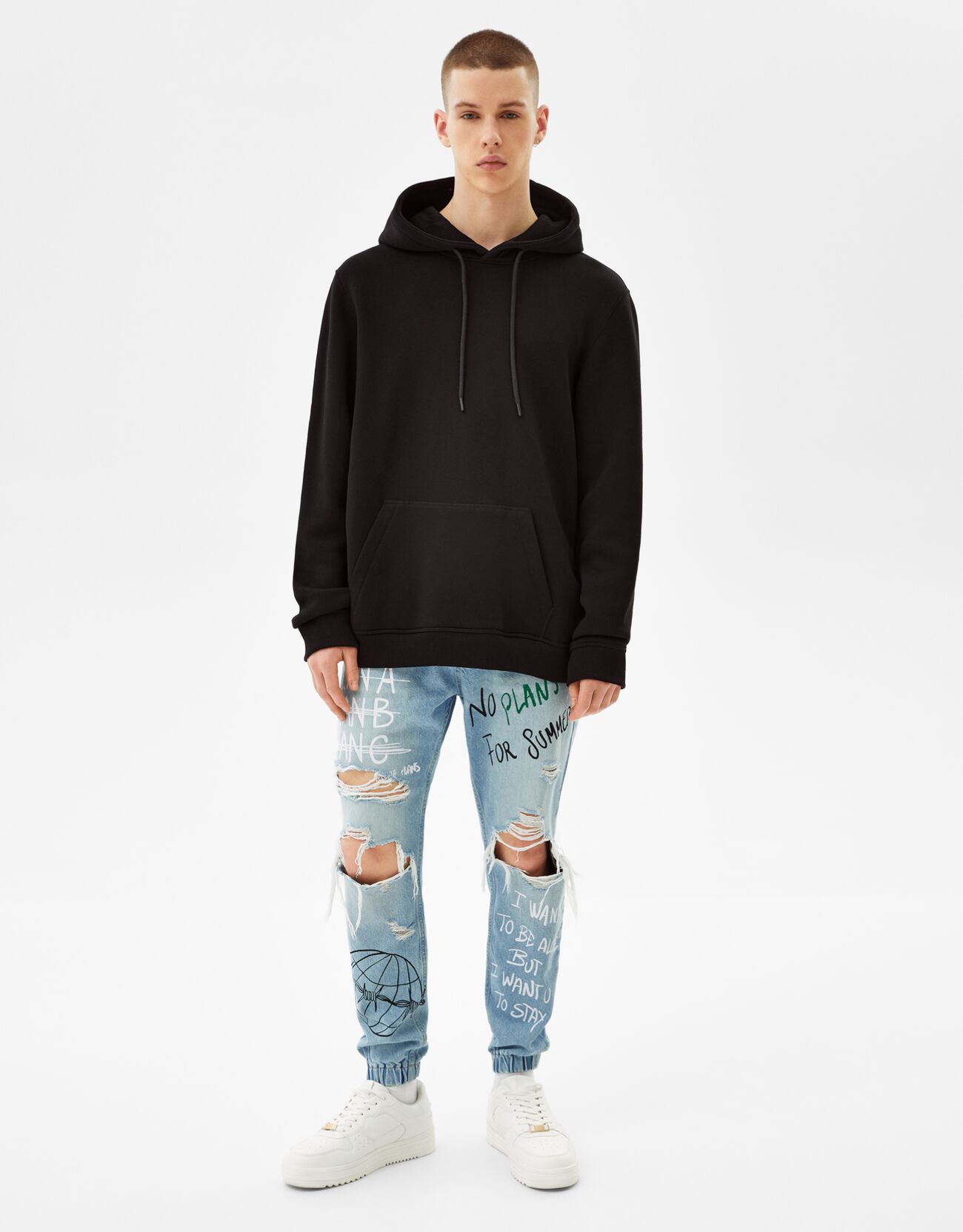 Jeans jogger rotos print - Hombre | Bershka