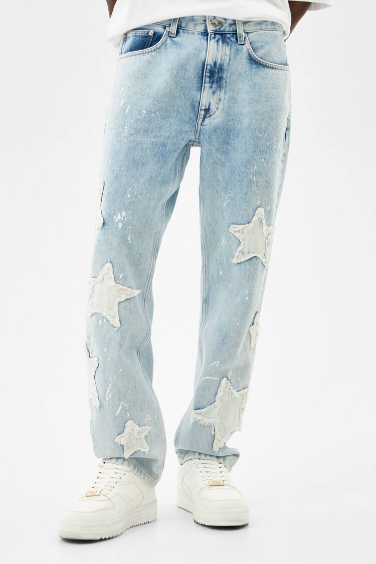 Straight-fit star print jeans