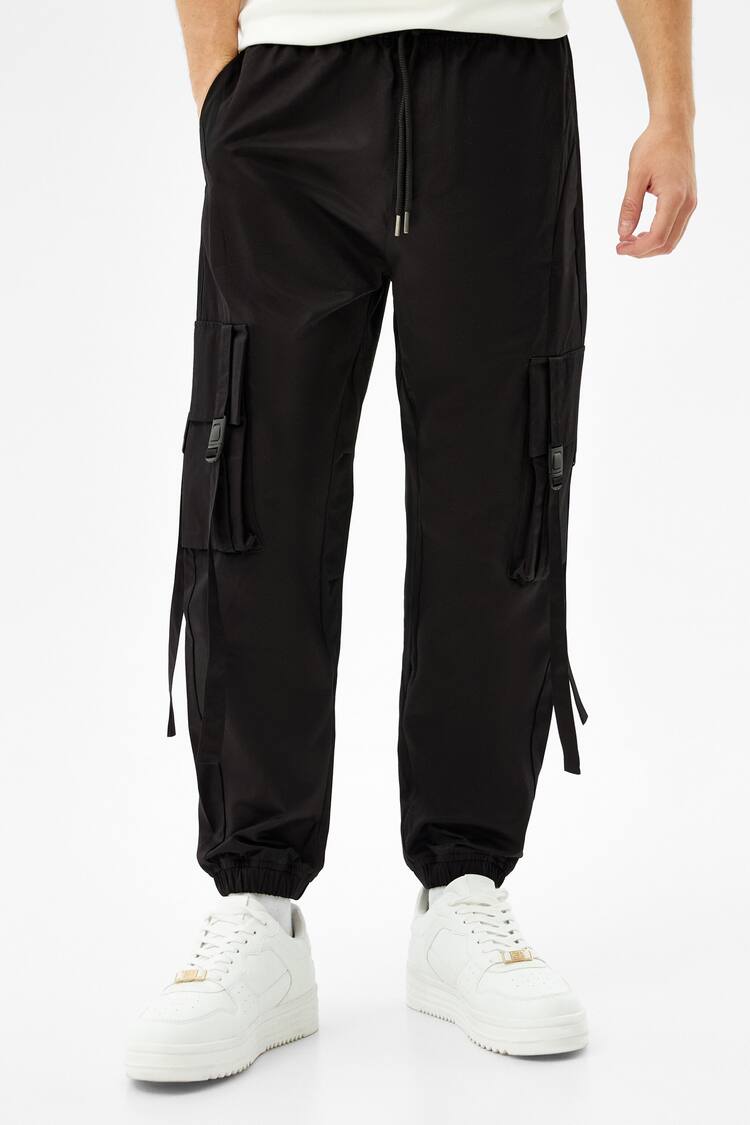 Cotton cargo joggers with strap details